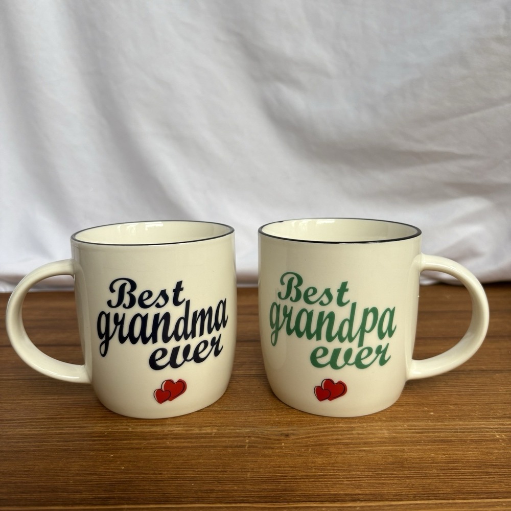 Gifted Best Grandma Ever & Best Grandpa Ever‎ Coffee Mug Set Hearts Pair
